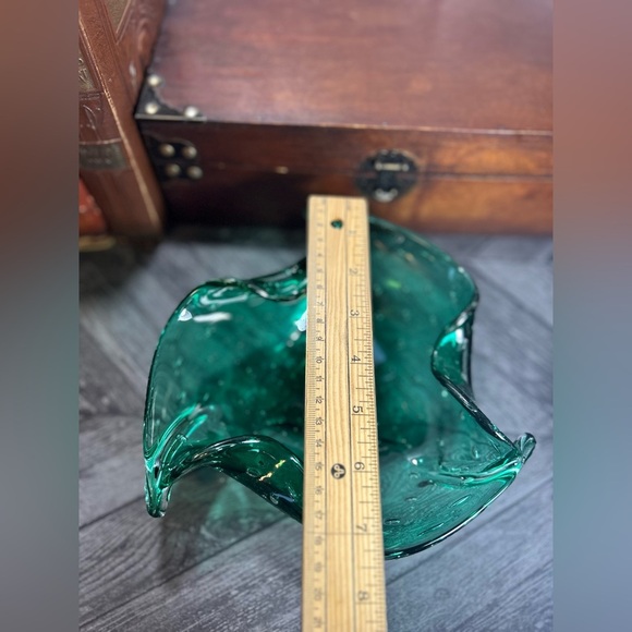 Vintage Murano Art Glass Bowl Bullicante Controlled Bubbles Emerald Green - Picture 7 of 10
